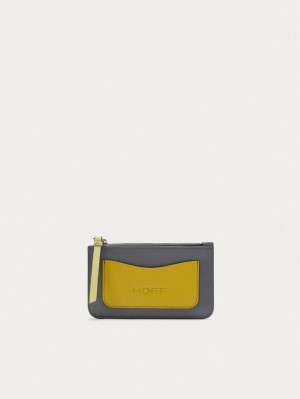 Portefeuilles Hoff Leather Coin Cardholder Femme Grise Jaune | 8405-TJSDU
